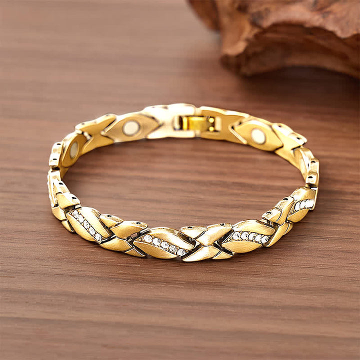 Crystal Leaf Copper Magnetic Chain Bracelet With Link Removal Tool - Gold - image 5