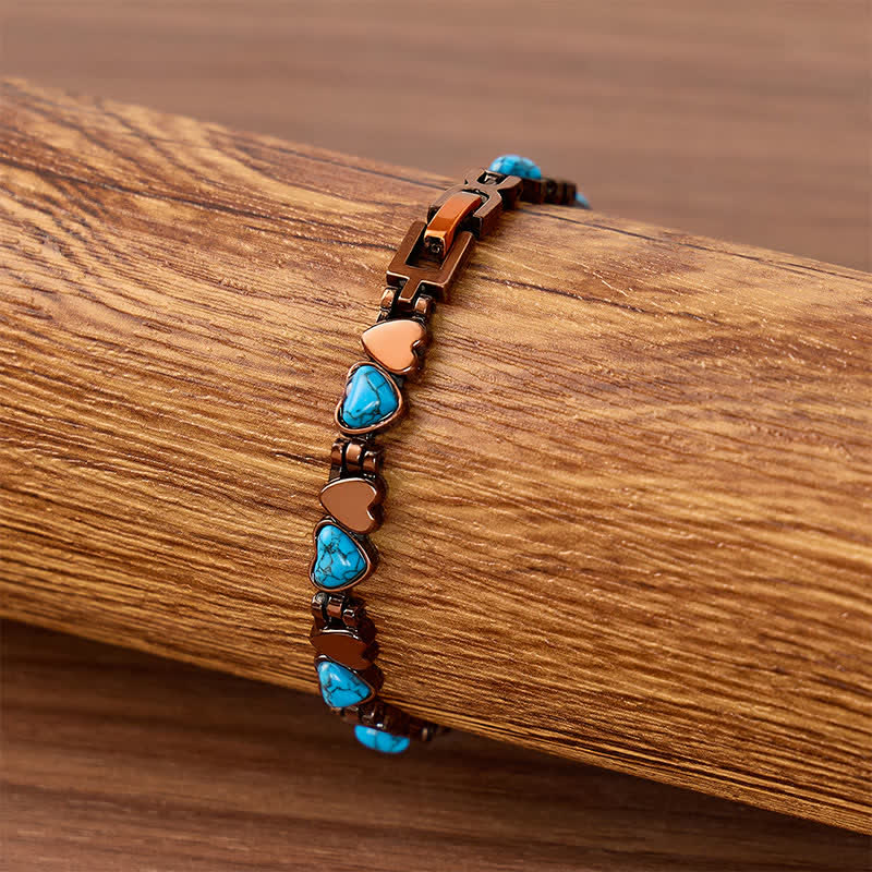 Turquoise Heart Copper Magnetic Chain Bracelet With Link Removal Tool - image 2