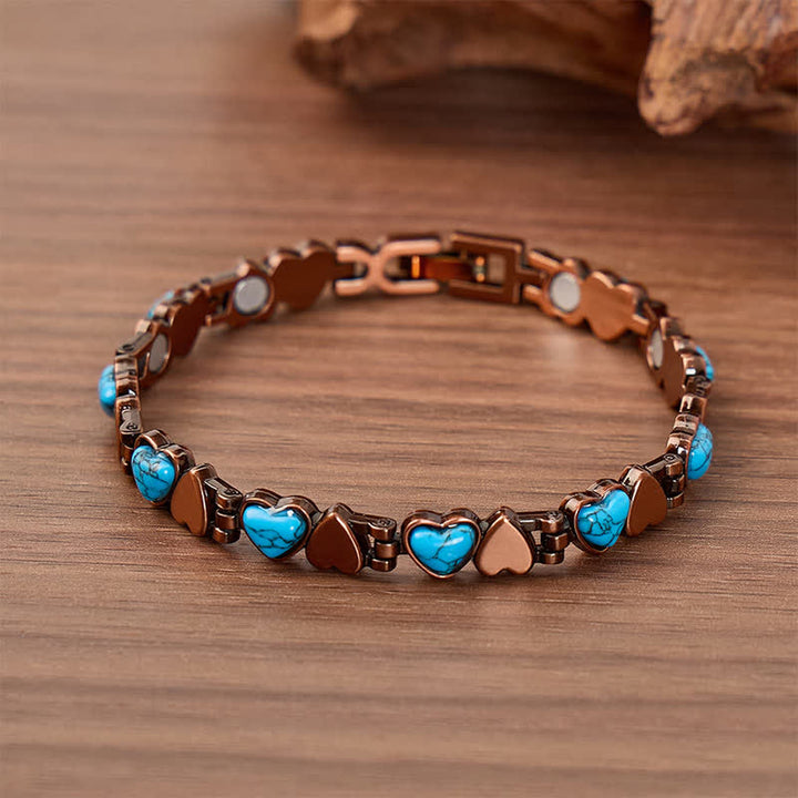 Turquoise Heart Copper Magnetic Chain Bracelet With Link Removal Tool - Red Bronze - image 0