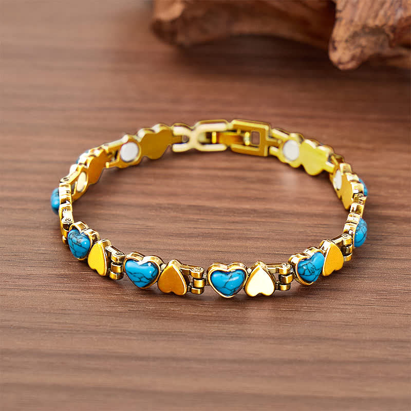 Turquoise Heart Copper Magnetic Chain Bracelet With Link Removal Tool - Gold - image 4