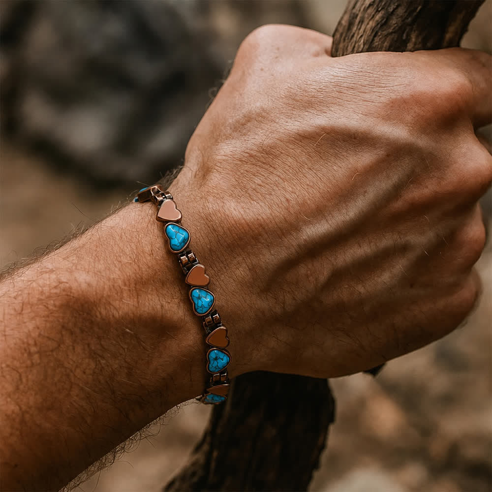 Turquoise Heart Copper Magnetic Chain Bracelet With Link Removal Tool - image 1