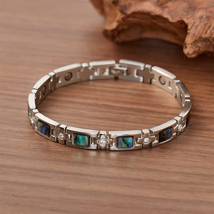 Silver Abalone Shell Magnetic Chain Bracelet With Link Removal Tool - Silver - image 0