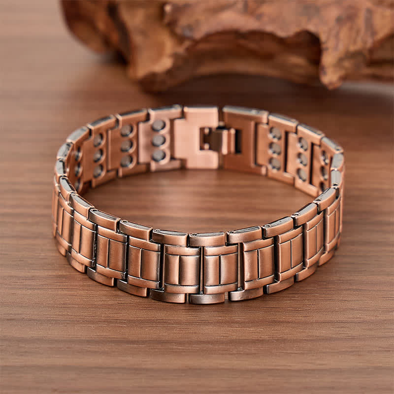Vintage Business Wide Magnetic Chain Bracelet With Link Removal Tool - Red Bronze - image 0