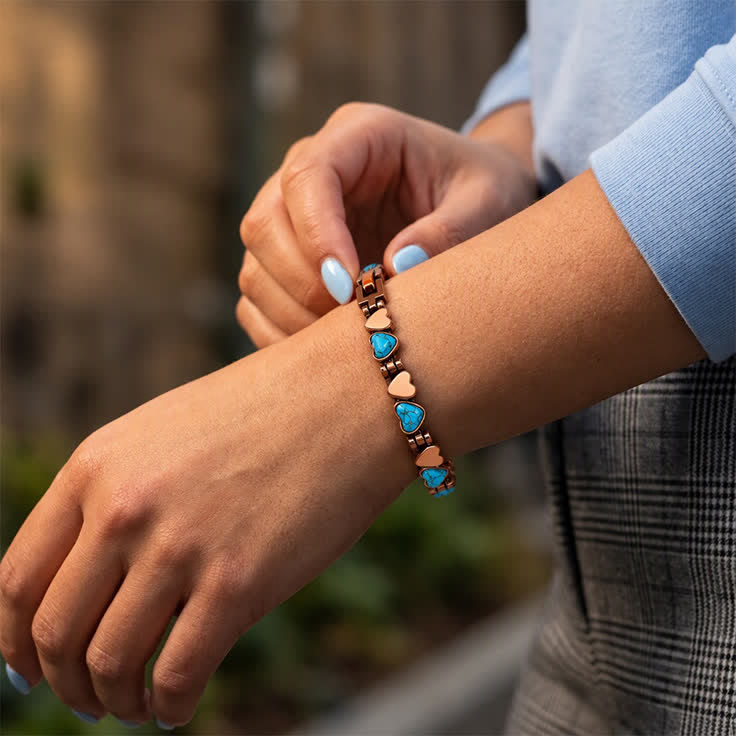 Turquoise Heart Copper Magnetic Chain Bracelet With Link Removal Tool - image 1