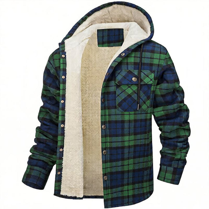 Men's Plaid Fleece-lined Hooded Shirt Jacket - Green - 5XL - image 2