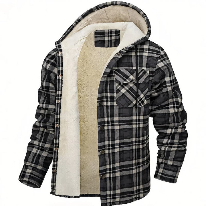 Men's Plaid Fleece-lined Hooded Shirt Jacket - Grey - 5XL - image 7