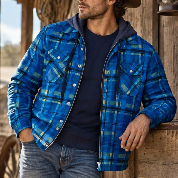 Men's Hooded Plaid Quilted Shirt Jacket - image 0