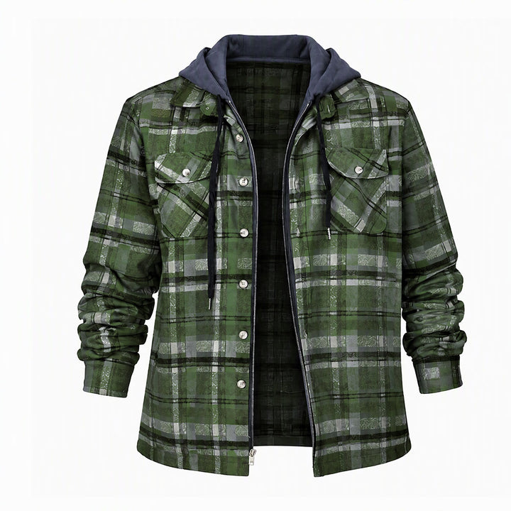 Men's Hooded Plaid Quilted Shirt Jacket - Dark Green - 4XL - image 2