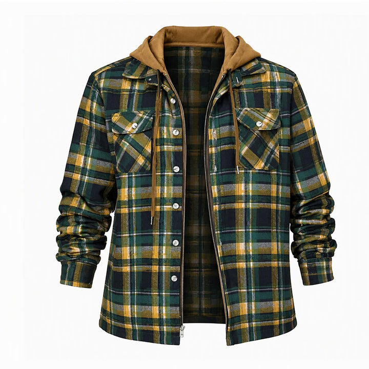 Men's Hooded Plaid Quilted Shirt Jacket - Green - 4XL - image 7