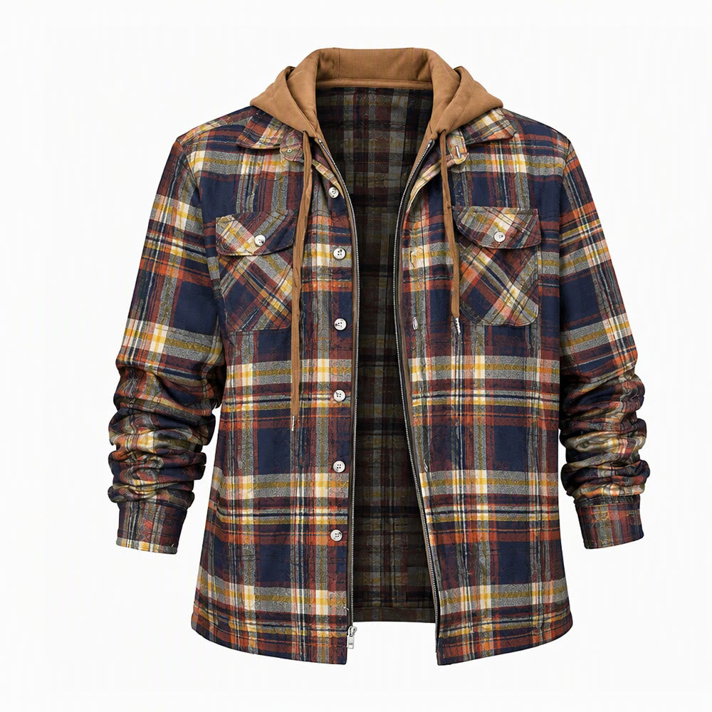 Men's Hooded Plaid Quilted Shirt Jacket - Style#10 - 4XL - image 10