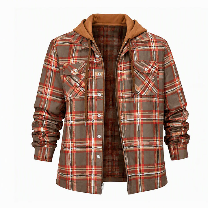 Men's Hooded Plaid Quilted Shirt Jacket - Coffee - 4XL - image 15