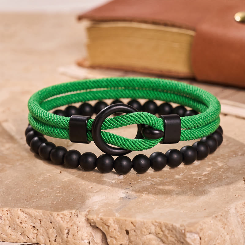 Men's Minimalist Two-Piece Beaded & Cord Bracelet Set - Green - image 12