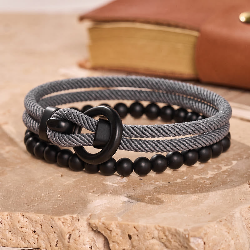 Men's Minimalist Two-Piece Beaded & Cord Bracelet Set - Dark Grey - image 5