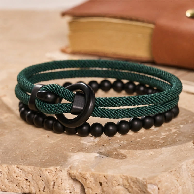 Men's Minimalist Two-Piece Beaded & Cord Bracelet Set - Dark Green - image 13