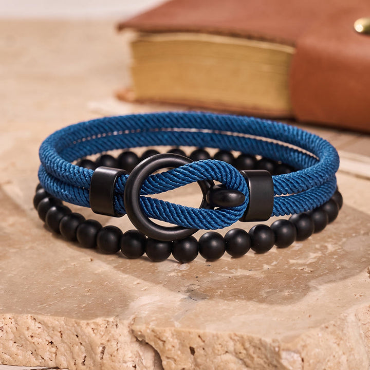 Men's Minimalist Two-Piece Beaded & Cord Bracelet Set - Dark Blue - image 10