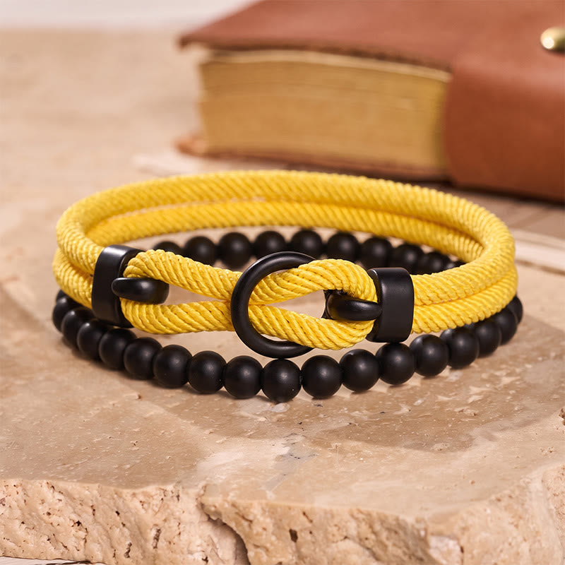Men's Minimalist Two-Piece Beaded & Cord Bracelet Set - Yellow - image 14