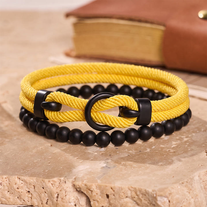 Men's Minimalist Two-Piece Beaded & Cord Bracelet Set - Yellow - image 14
