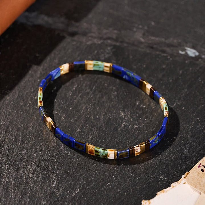 Vintage Navy Blue Tila Bead Bracelet - image 0