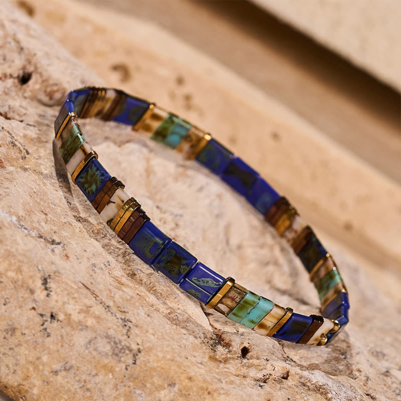 Vintage Navy Blue Tila Bead Bracelet - image 4