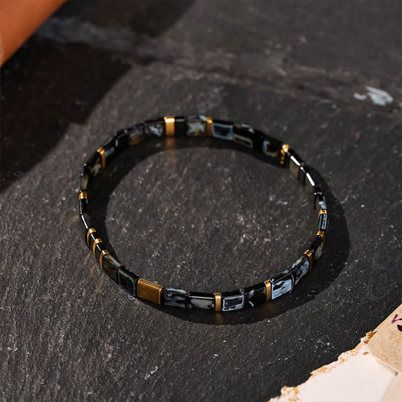 Black & Gold Tila Bead Bracelet Vintage - image 0