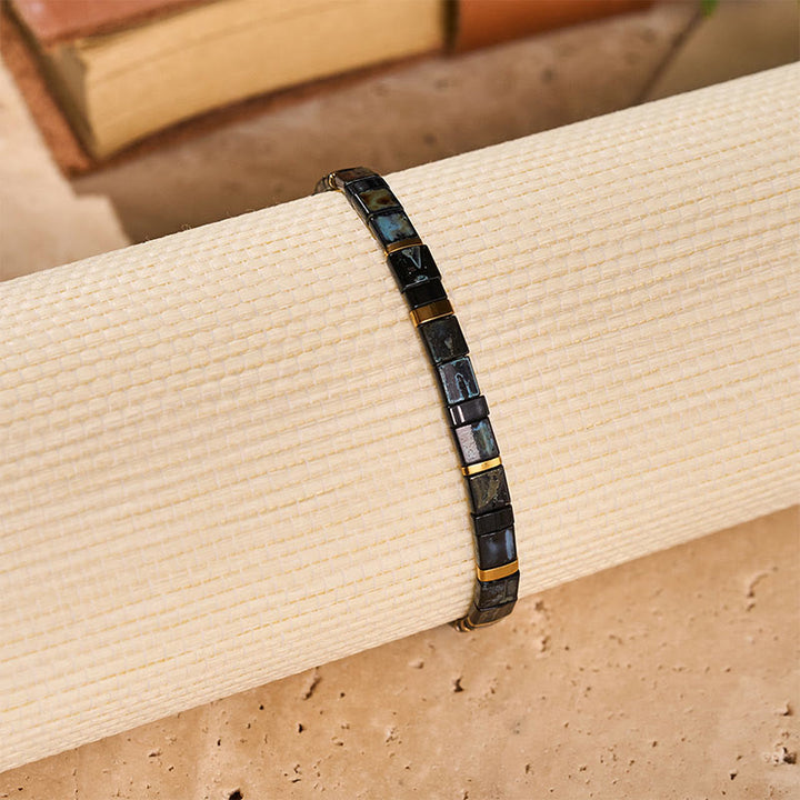 Black & Gold Tila Bead Bracelet Vintage - image 6