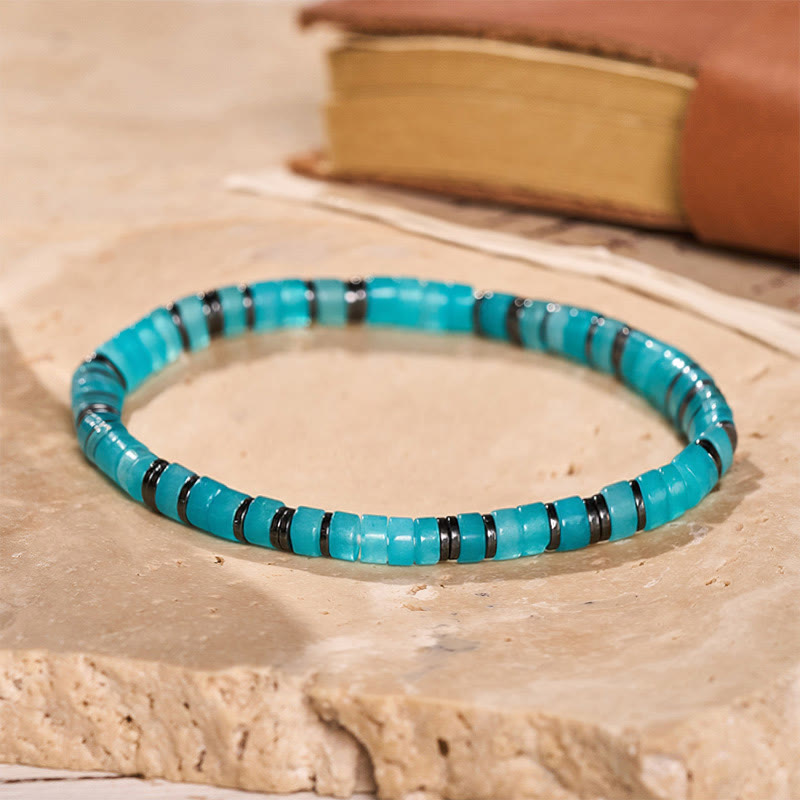 Minimalist Aqua Square Bead Calming Bracelet - Blue - image 3