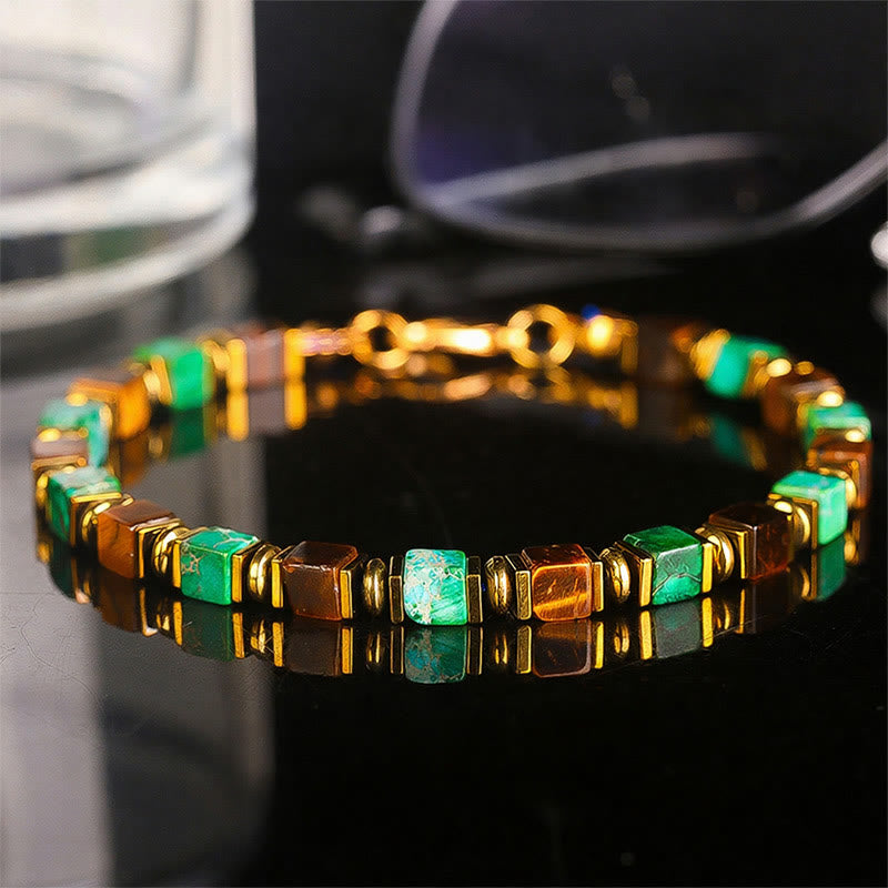 Fortune Natural Gemstone Square Bead Wealth Bracelet - Style#5 - image 6