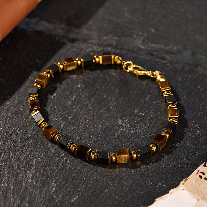 Fortune Natural Gemstone Square Bead Wealth Bracelet - image 0
