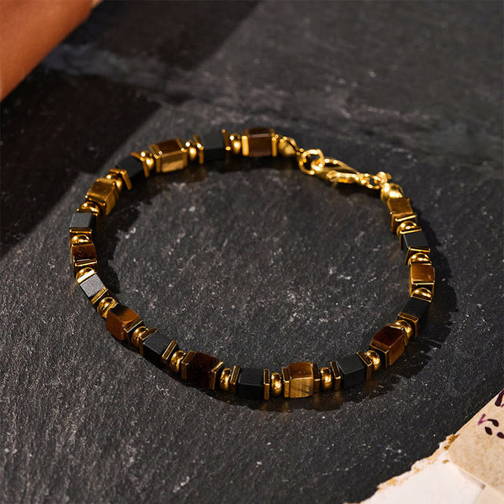 Fortune Natural Gemstone Square Bead Wealth Bracelet - image 0
