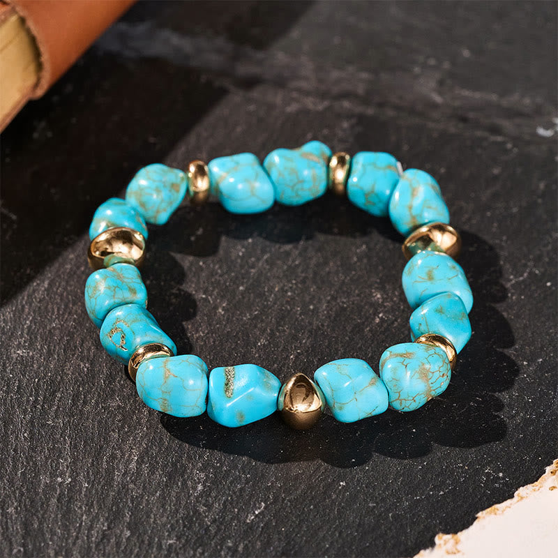 Boho Vintage Turquoise Nugget Gold Bead Bracelet - image 0