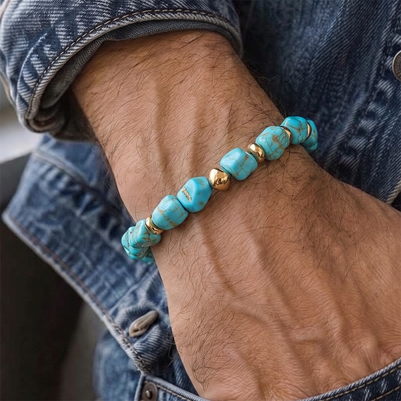 Boho Vintage Turquoise Nugget Gold Bead Bracelet - image 3