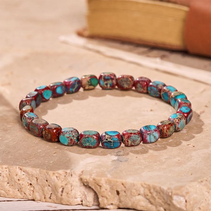 Artisan Imperial Jasper Nugget Bead Bracelet - Orange&Blue - image 2