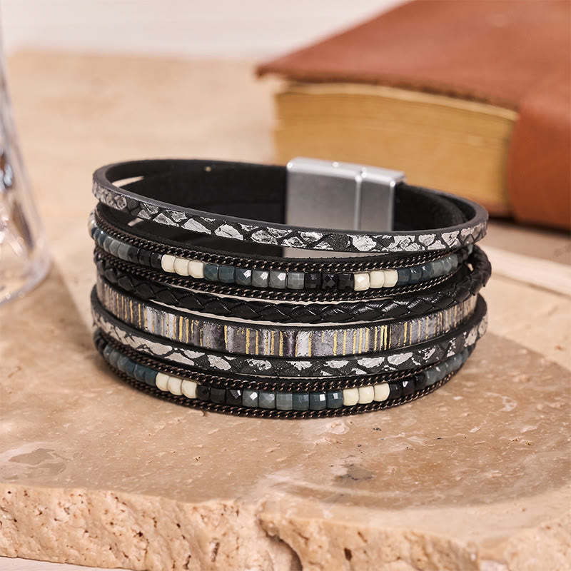 Boho Vintage Multi-Layer Leather Beaded Bracelet - image 13