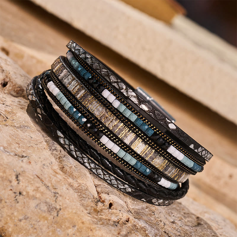 Boho Vintage Multi-Layer Leather Beaded Bracelet - image 14