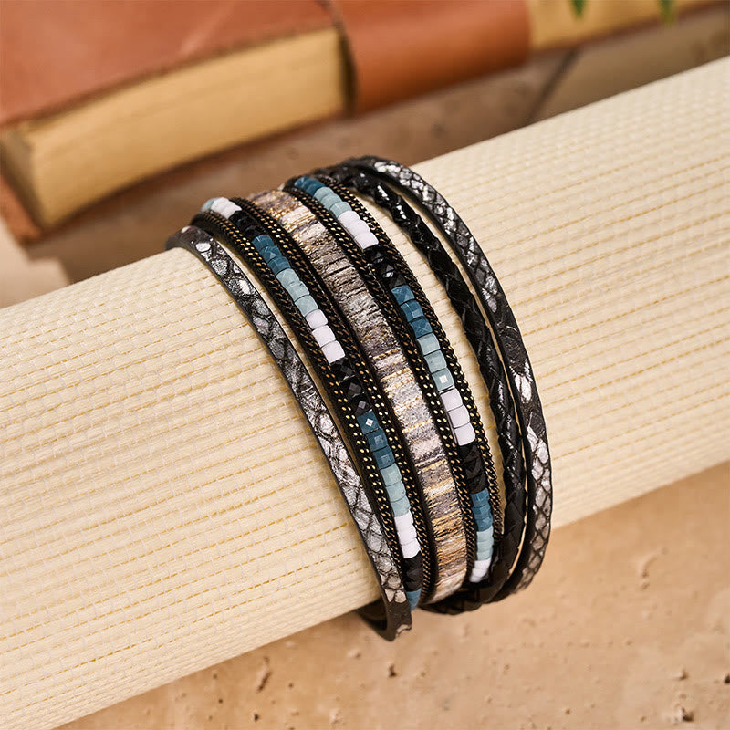Boho Vintage Multi-Layer Leather Beaded Bracelet - image 16