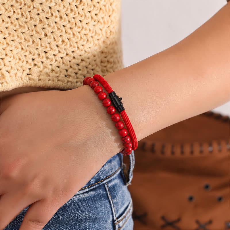 Men's Vintage Two-Piece Leather & Natural Stone Bracelet Set - image 2