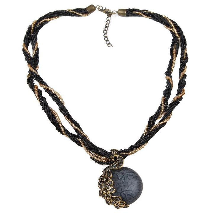 Women's Boho Handwoven Beaded Blue Stone Necklace - Grey - image 13