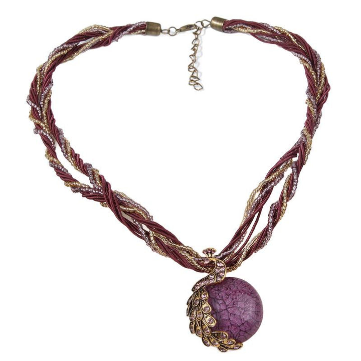 Women's Boho Handwoven Beaded Blue Stone Necklace - Purple - image 6