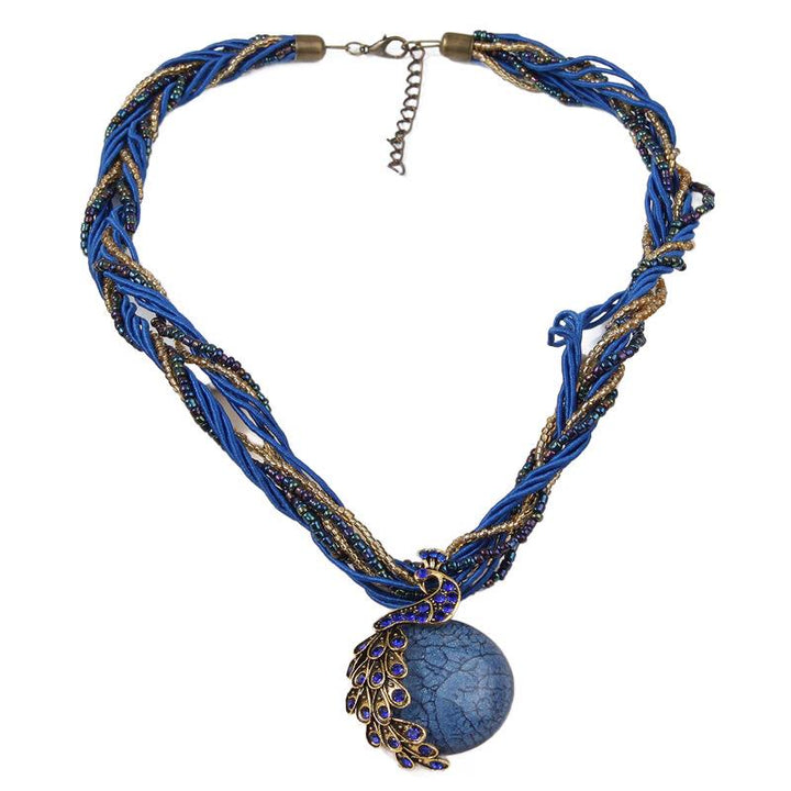 Women's Boho Handwoven Beaded Blue Stone Necklace - Navy Blue - image 15