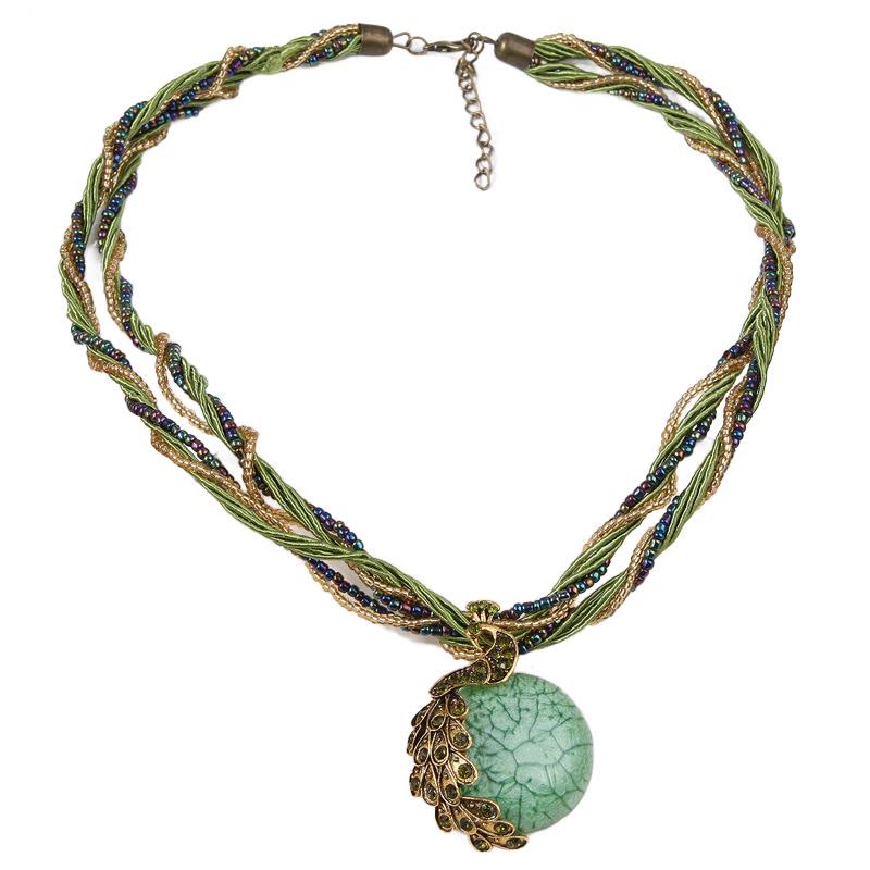 Women's Boho Handwoven Beaded Blue Stone Necklace - Green - image 14