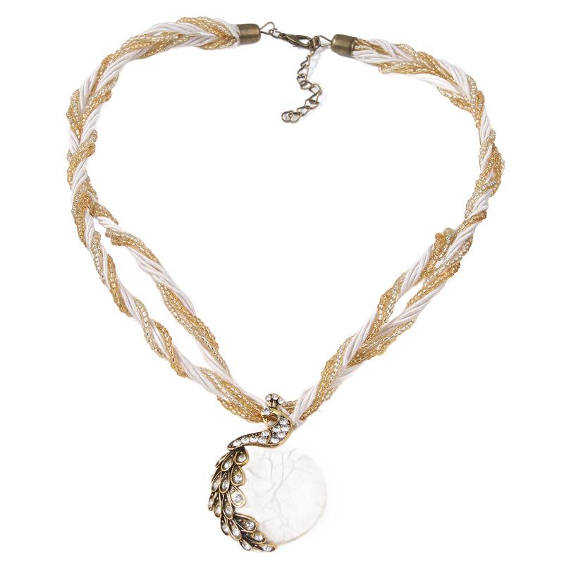 Women's Boho Handwoven Beaded Blue Stone Necklace - White - image 5