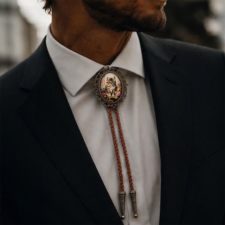 Midnight Garden Floral Cute Cat Luminous Bolo Tie - image 2
