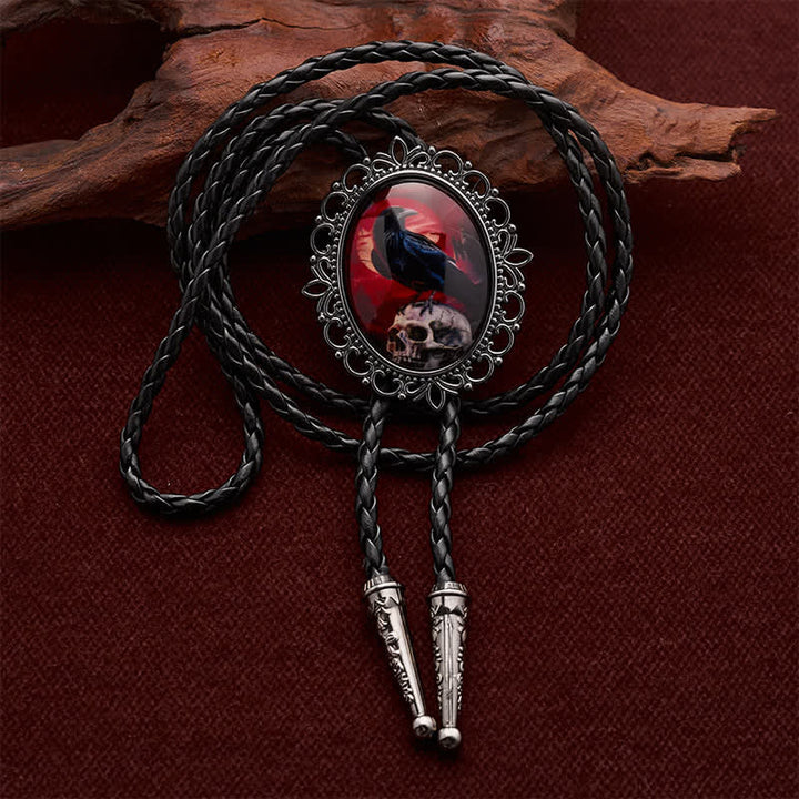 Creepy Raven Skull Cowgoth Luminous Bolo Tie - Raven & Skull - image 0