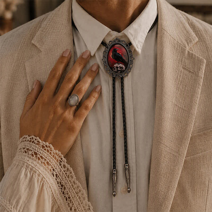 Creepy Raven Skull Cowgoth Luminous Bolo Tie - image 2