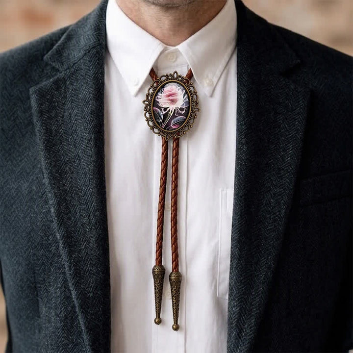 Vintage Pink Ethereal Rose Western Luminous Bolo Tie - image 2