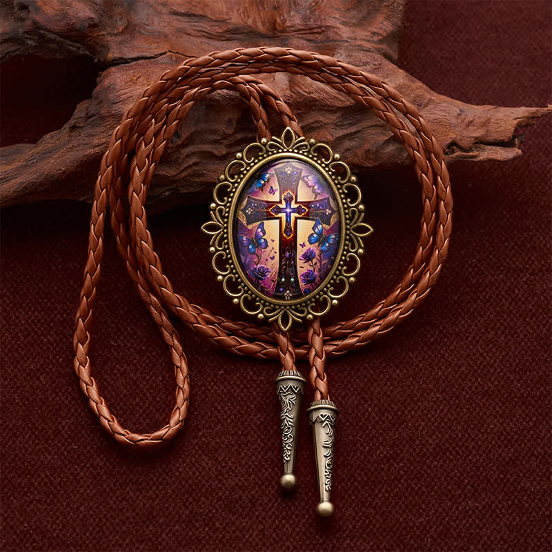 Faith That Glows Butterfly Cross Western Luminous Bolo Tie - Butterfly Cross - image 0