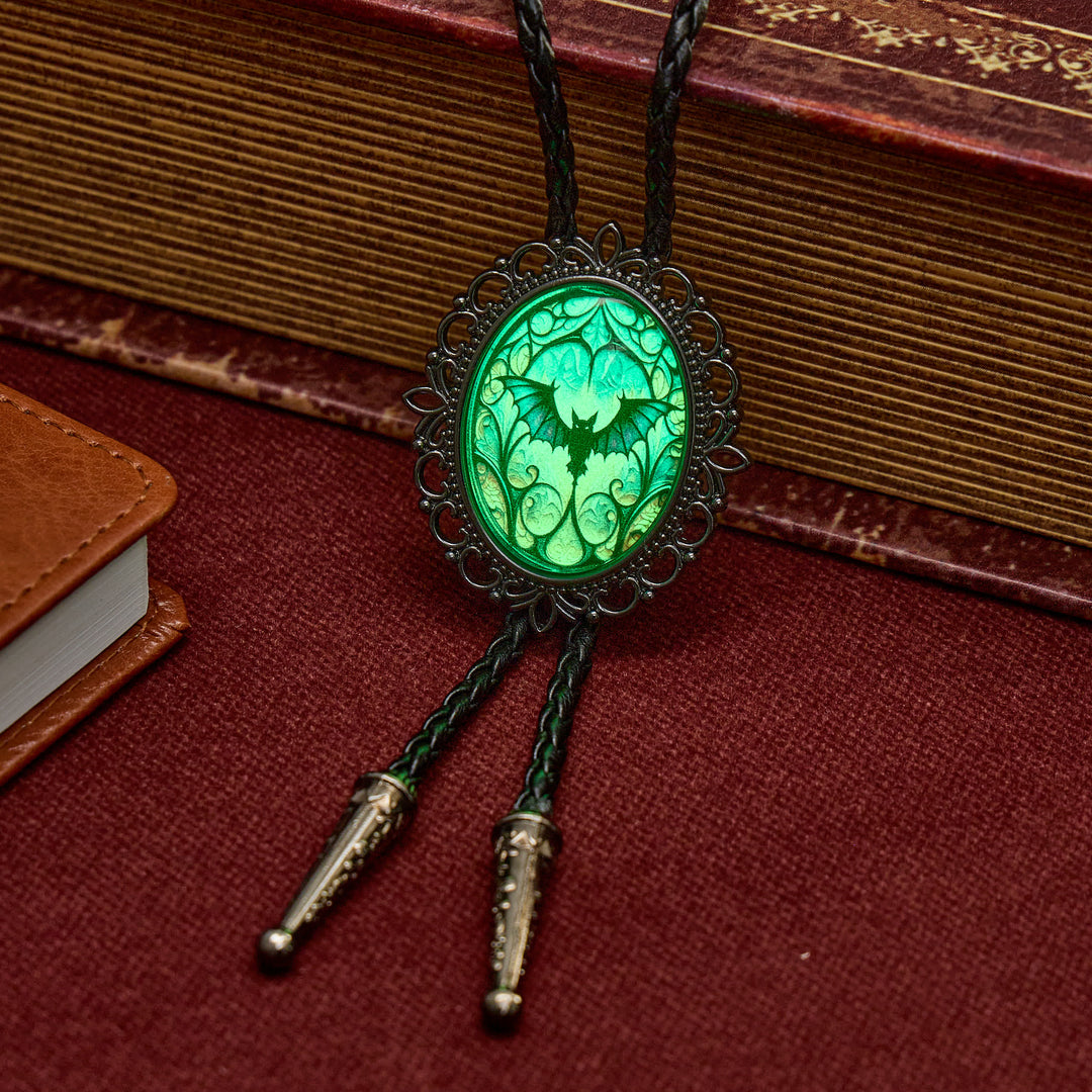 Gothic Bat Cathedral Window Luminous Bolo Tie - image 1