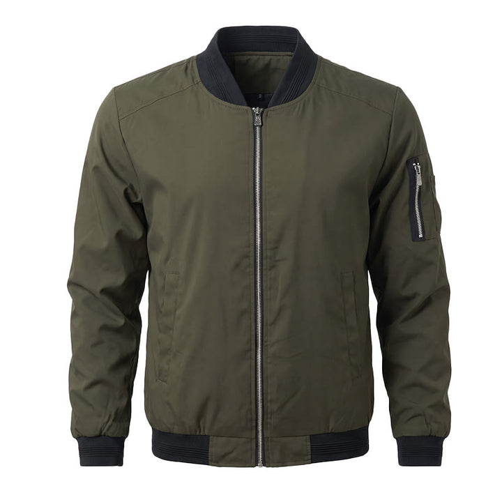 Men's Classic Stand Collar Bomber Jacket - Army Green - 5XL - image 1