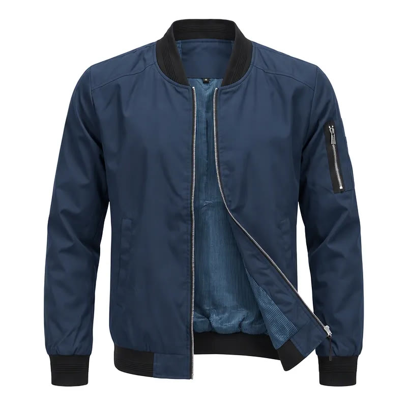 Men's Classic Stand Collar Bomber Jacket - Dark Blue - 5XL - image 5