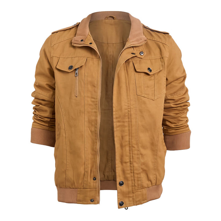 Men's Rugged Multi-Pocket Cargo Jacket - Khaki - 6XL - image 1